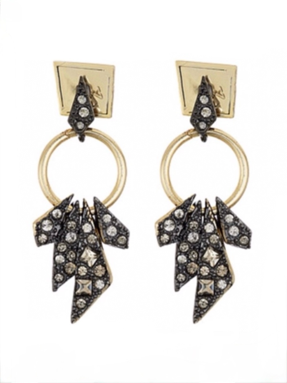 Alexis Bittar Shard Earrings Gunmetal Gold Mixed Metal 2 Two Tone JL05 AU